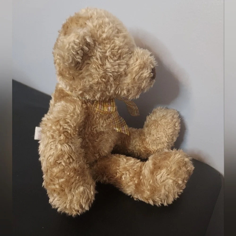 Gund Teddy Bear Plush With A Plaid Burnt Orange Bow